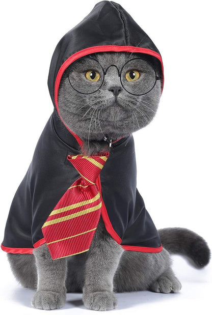 Cat Halloween Costume Anime Pet Clothes for Small Dog Kitten Costume Wizard Accessories Outfits (L) Red